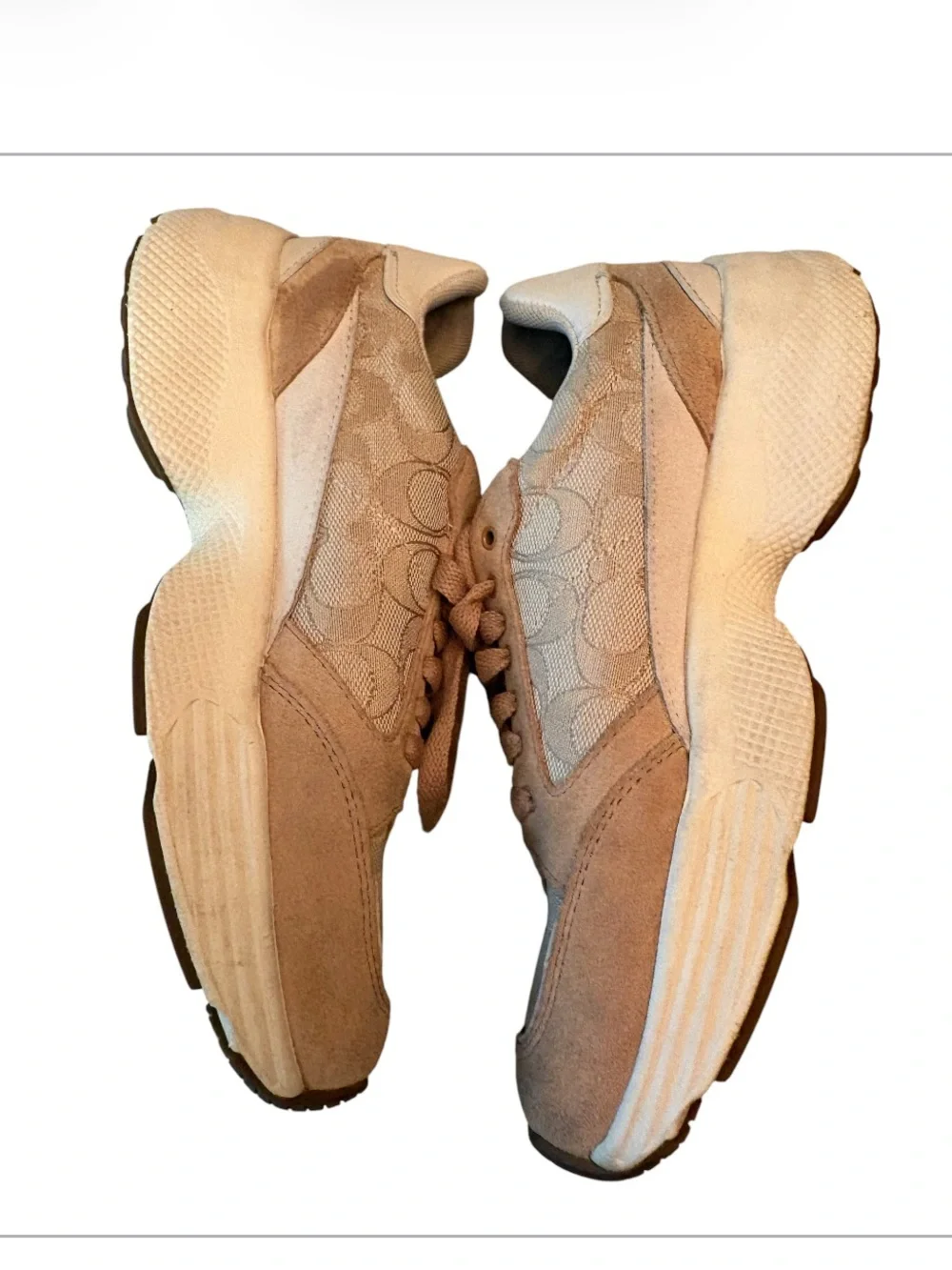Coach Signature “C” Tan Suede and Canvas Sneakers Size 7 - Picture 5 of 10